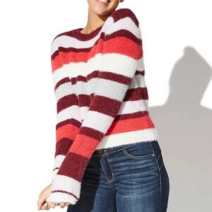 Stripe Sweater Y2K Fuzzy Crewneck Long Sleeve Size Extra Small